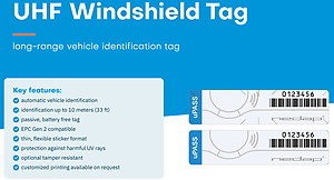 Nedap uPASS 9945946 UHF Windshield Tag, Custom Facility Code and Tag Number
