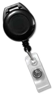 Round Badge Reel - Black - Slotted for lanyard - Clear Vinyl Strap