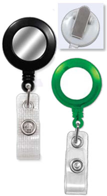 Round Badge Reels with Sticker (White or Silver) - Belt Clip - Clear Vinyl or Reinforced Vinyl